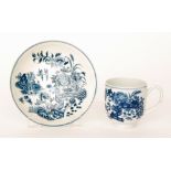 An 18th Century Worcester coffee cup and saucer decorated in the blue and white Fence pattern,