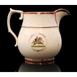 An early 19th Century Orange Association creamware jug decorated with two transfer and hand tinted