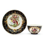 A late 18th Century Worcester teabowl and saucer decorated in the Fancy Birds pattern with