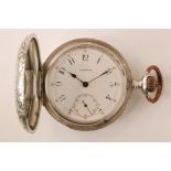 An early 20th Century Longines low grade silver full hunter crown wind pocket watch,