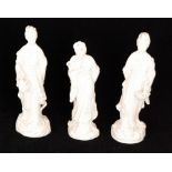 Three early 20th Century blanc de chine figures of Japanese women each dressed in robes with