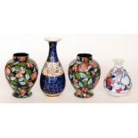 Four assorted vases decorated in designs by Charlotte Rhead comprising a pair of Arras pattern