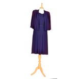 A lady's vintage 1930s/40s vintage purple crepe dress and bolero jacket with embroidered detailing,