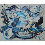 MODERN BRITISH SCHOOL - Abstract swirling forms, mixed media of acrylic and enamel paint, unframed,