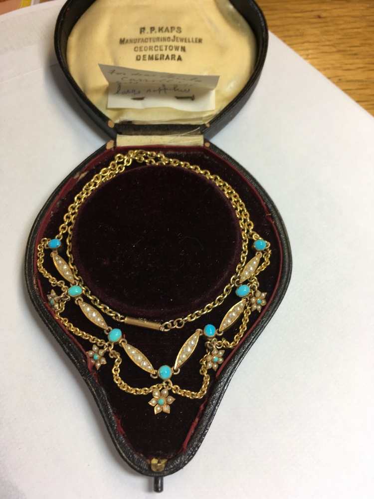 An Edwardian 9ct seed pearl and turquoise fringe necklace, - Image 4 of 5