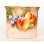 A Royal Worcester Fallen Fruits posy vase decorated by Roberts with hand painted peaches and