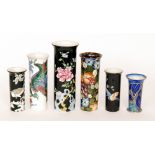 Six assorted cylinder vases designed by Frederick Rhead comprising three for Woods & Sons in the