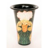 A Dennis China Works trumpet vase decorated with orchids to a design by Sally Tuffin,