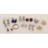 A large quantity of 9ct mounted stone set earrings,