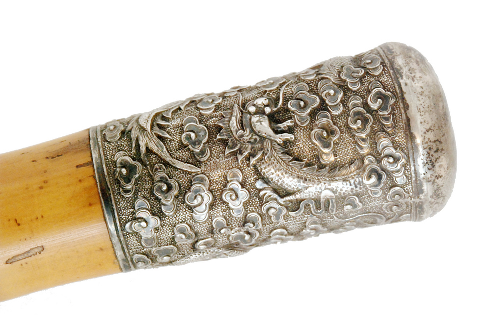 An early 20th Century Chinese silver and bamboo walking cane, - Image 2 of 2