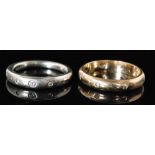 A hallmarked 9ct D shaped wedding band with evenly spaced brilliant cut diamond highlights,