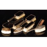 A hallmarked silver an tortoiseshell six piece brush set, four brushes, mirror and comb,