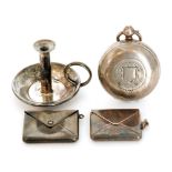 Four early 20th Century hallmarked silver items comprising a single sovereign case,