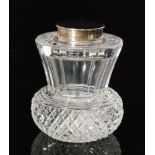 A hallmarked silver and clear glass ink well modelled as a thistle with hobnail cut base,