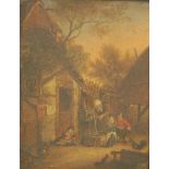 ENGLISH SCHOOL (EARLY 19TH CENTURY) - Mother and children at the water pump, oil on panel, framed,