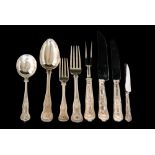 A composed hallmarked silver part canteen of Kings pattern cutlery comprising eight dinner knives