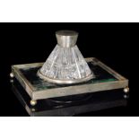 An Art Deco hallmarked silver ink well and desk stand,