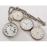 Three hallmarked silver open faced pocket watches to included key and crown wind examples,