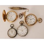 Two early 20th Century gold plated full hunter, crown wind Waltham pocket watches,