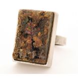 A 1960s modernist hallmarked silver pyrite ring,