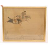 TIBETAN SCHOOL (LATE 19TH CENTURY) - Tibetan horsemen hunting, watercolour, framed, 40.