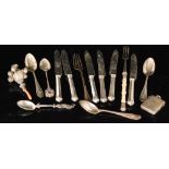 A parcel lot of assorted hallmarked silver and white metal items to included flatware,