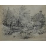 ENGLISH SCHOOL (MID 19TH CENTURY) - Figures in conversation outside a cottage, pencil drawing,