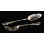 A Victorian hallmarked silver knife and fork combination with beaded border,