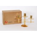 A later 20th Century Danish modernist brass three sconce candelabra, DanPresents Ltd box,