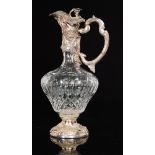 A modern hallmarked silver mounted claret jug,