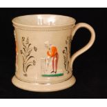 An early 20th Century Staffordshire cider mug relief decorated with cricket players with silver