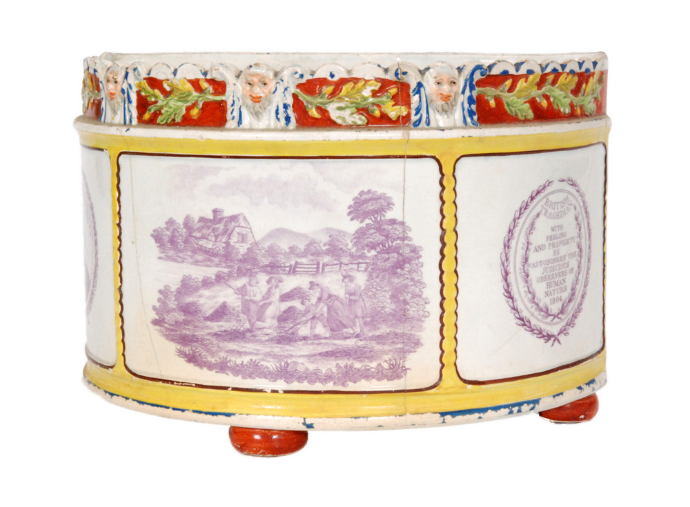 An early 19th Century pearlware semi-circular footed planter decorated with three mauve transfer - Image 3 of 3