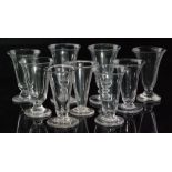 A collection of 18th Century jelly glasses with plain lipped bowls,