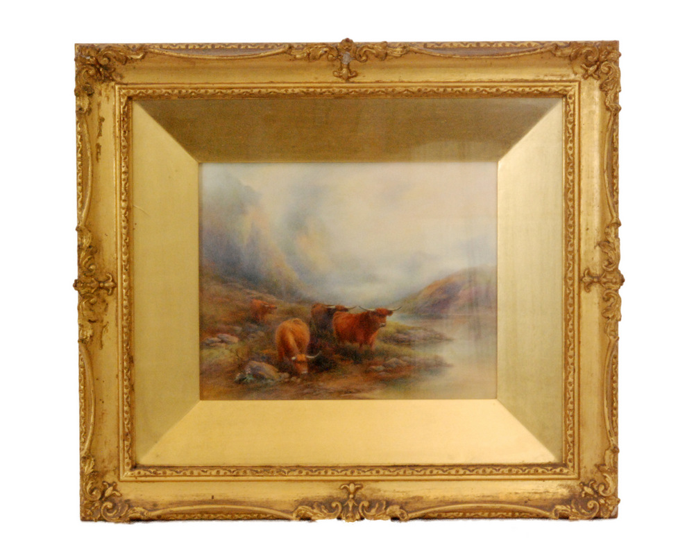 A framed rectangular Royal Worcester porcelain panel decorated by J.