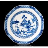 A late 18th Century Worcester blue and white octagonal plate decorated in The Two Men on a