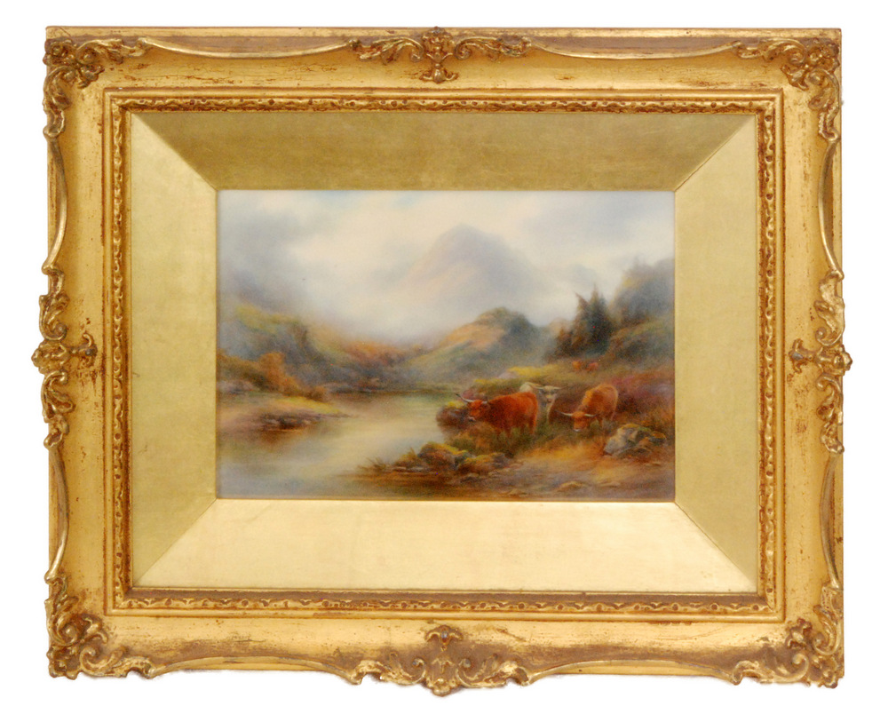 A framed rectangular Royal Worcester porcelain panel decorated by J.