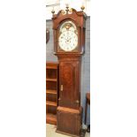 A 19th Century oak and mahogany crossbanded longcase clock with twin swan neck pediment,