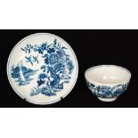 An 18th Century Worcester tea bowl and saucer decorated in the blue and white Fence pattern,