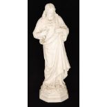 A 19th Century Parian ware model of the Sacred Heart Jesus stood on an octagonal base,