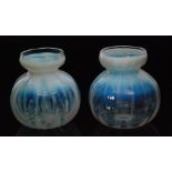 A pair of late 19th Century Stourbridge posy vases of fluted spherical form with collar necks