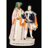 A 19th Century Staffordshire portrait figure of Othello and Iago, titled to the base,