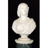 A 19th Century marble bust of a Victorian lady on socle base,