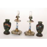 A small pair of late 19th to early 20th Century cloisonné vases of baluster form,