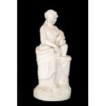 A 19th Century Parian figure of a woman stood by a well with an urn, height 30cm.