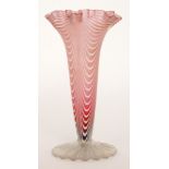 A late 19th Century Stourbridge posy vase of footed trumpet form with a tight frill rim,