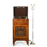 A 1930s Permarec floor standing record recorder in figured walnut case,