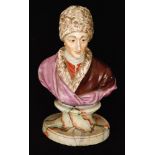 An early 19th Century Staffordshire pearl ware bust of Rousseau raised to a faux marble pedestal