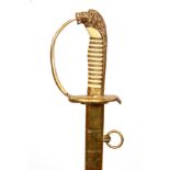 A 19th Century German naval short sword with lion mask pommel and D shaped guard, the 69.