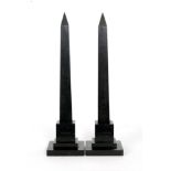 A pair of 19th Century black slate obelisks named Heliopolis and Goshen each with recessed