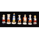 Seven assorted 19th Century Staffordshire condiments each formed as a Toby to include pepper and